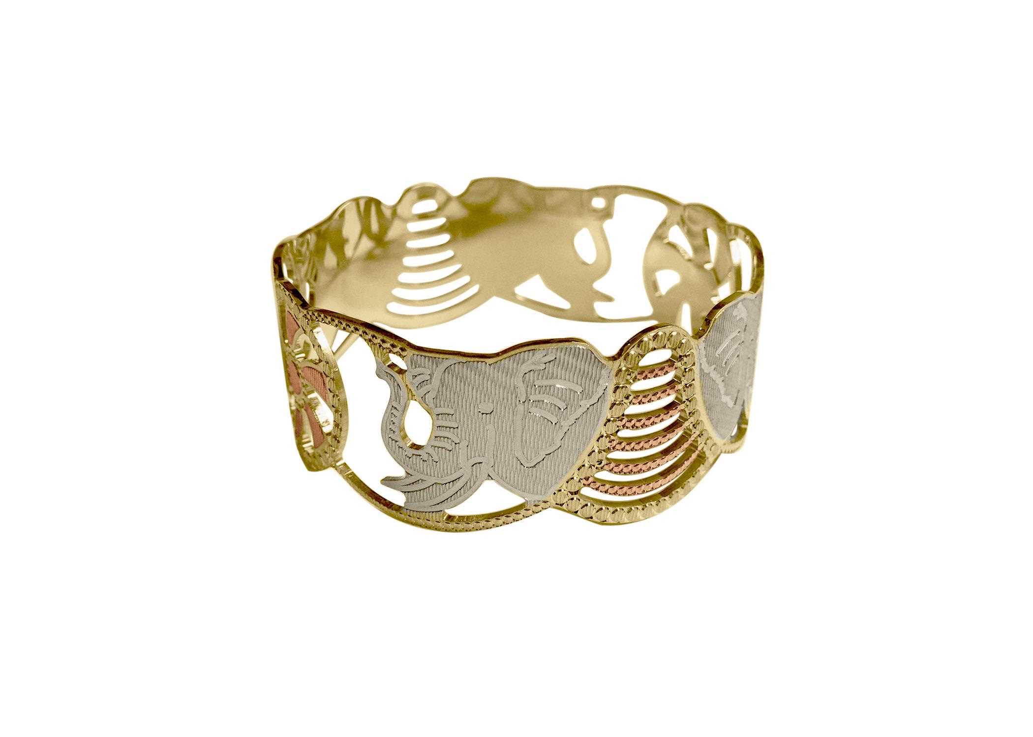 High Polish Elephant CNC Bangle with Three Tone Plated